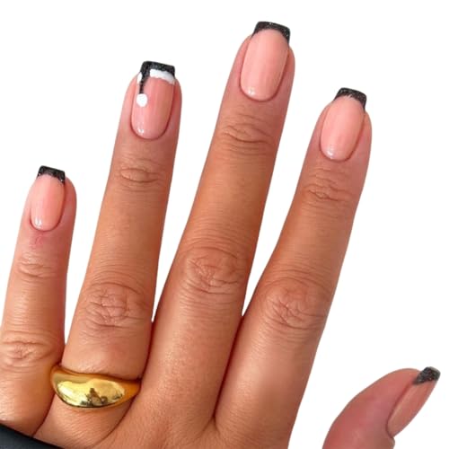 YPREWY Künstliche Nägel mit Weihnachtsmütze, zum Aufkleben, französische Spitze, volle Abdeckung, kurze Nägel zum Aufdrücken, künstliche Nägel für Damen, 24 Stück von YPREWY
