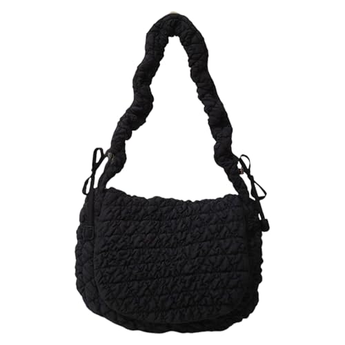 YPREWY Lässige gesteppte Nylontasche für Damen, geräumige Schultertasche, Handtasche, modische Damen-Puffer-Taschen, gesteppte Handtasche, Schwarz , One Size von YPREWY
