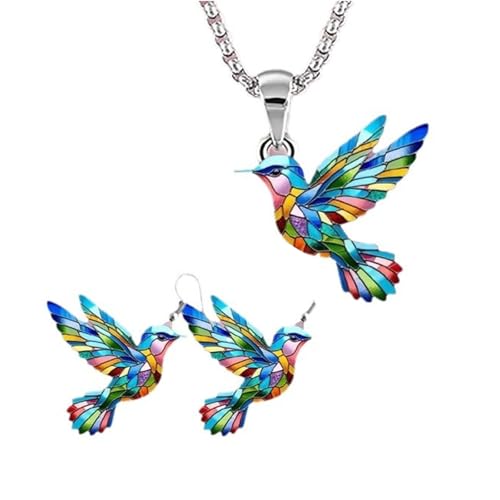 YPREWY Lebendige Kolibri-Halskette und Ohrringe, handgefertigtes Schmuck-Set, trendiges Damen-Accessoire, Mutter-Tochter, vielseitiger Modeschmuck von YPREWY