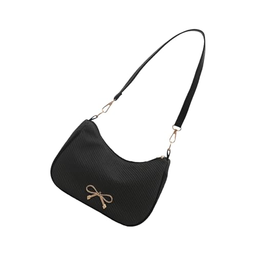 YPREWY Moderne Umhängetasche für Damen, geräumige Unterarmtasche aus PU-Leder, bequemer Riemen, Büro, Reisen, täglicher Gebrauch, modische Schleifen-Detail-Geldbörse, Schwarz , One Size von YPREWY