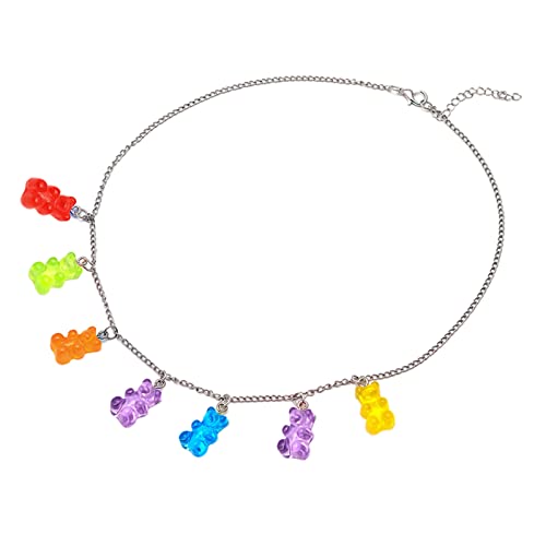 YPREWY Regenbogen-Bär-Halskette, bunter Harz-Anhänger, niedlicher Tier, Punk, Party-Schmuck für Frauen, Mädchen, Geschenke, Gummibär-Anhänger von YPREWY