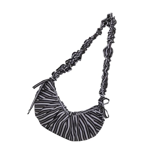YPREWY Schultertasche aus Nylon, gestreift, für Damen, stilvolle und leichte Umhängetasche, für Studenten und Profis, lässige Büro-Umhängetasche, Schwarz , One Size von YPREWY