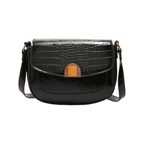 YPREWY Stilvolle Achseltasche mit Steinstruktur, PU, leichte Schultertasche, lässig, Mehrzweckfächer, reisefreundliche Umhängetasche, Schwarz , One Size von YPREWY