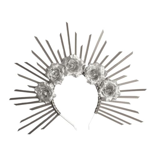 YPREWY Teufel Punk Blume Stirnband künstlerisches Haarschmuck für Erwachsene Silber Blume für Partys Nachtclubs von YPREWY