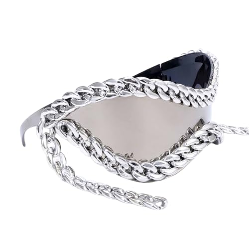 YPREWY Trendige Damen-Sonnenbrille mit Metallkettenrahmen, 2000er Jahre, alle passenden coolen Sonnenbrillen, UV400-Gläser, Punk-Brillen, Massive Silberkette von YPREWY