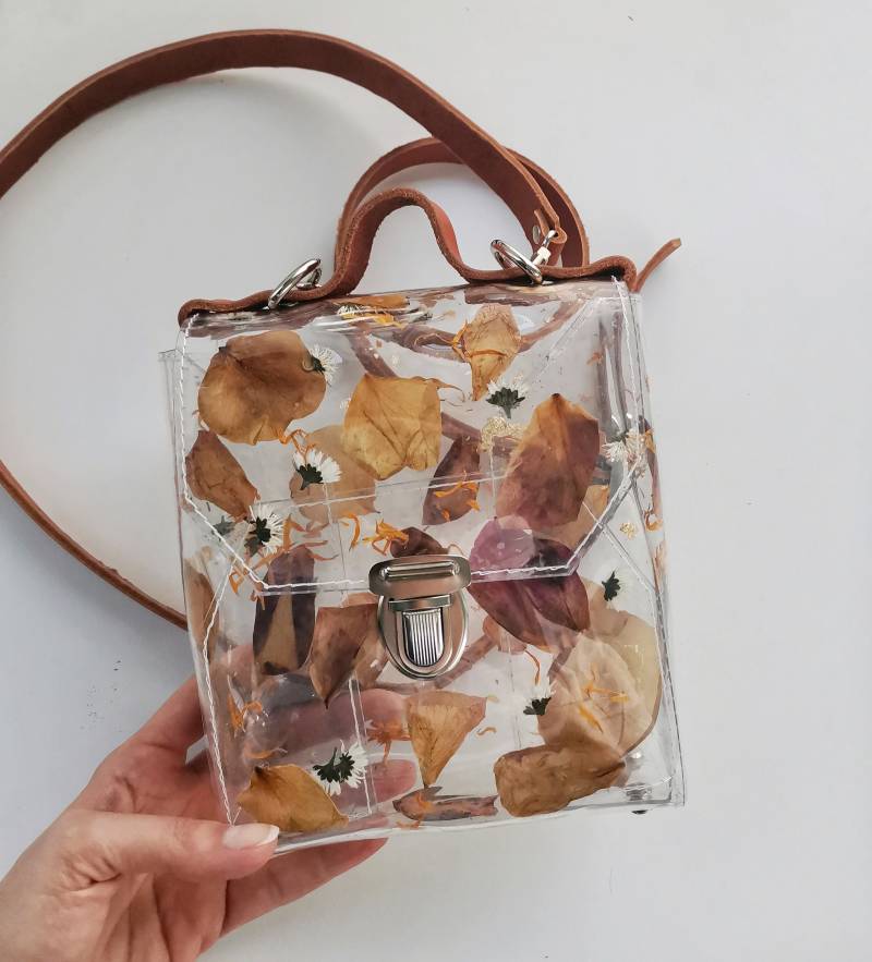 Getrocknete Blumen Handtasche Boho Klare Pvc Messenger Tasche von YPSILONBAGS