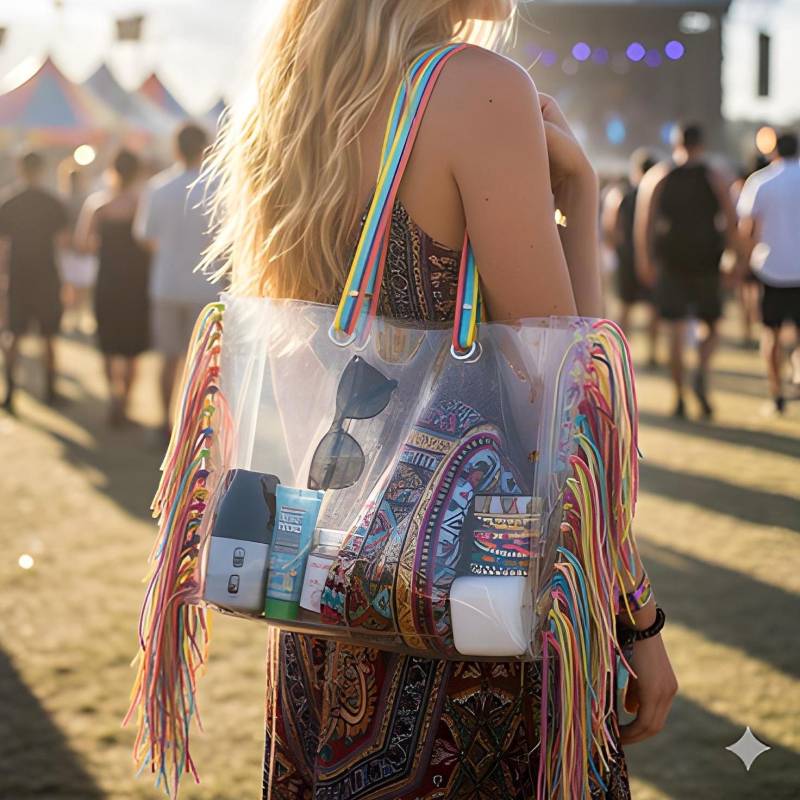 Klare Strandtasche Regenbogen Riemen, Boho Fransen Quasten von YPSILONBAGS