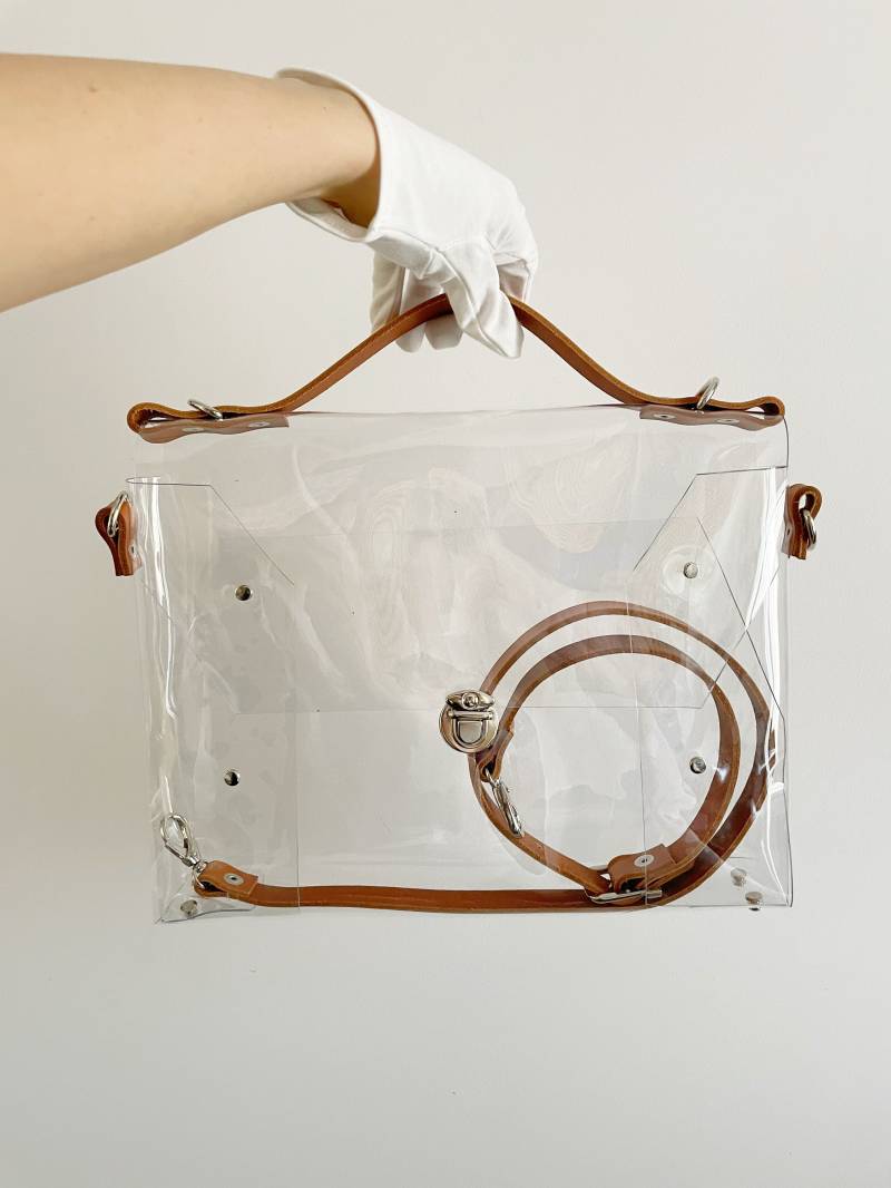 Klare Vinyl Messenger Bag Rohlederriemen, A4-Größe Crossbody von YPSILONBAGS