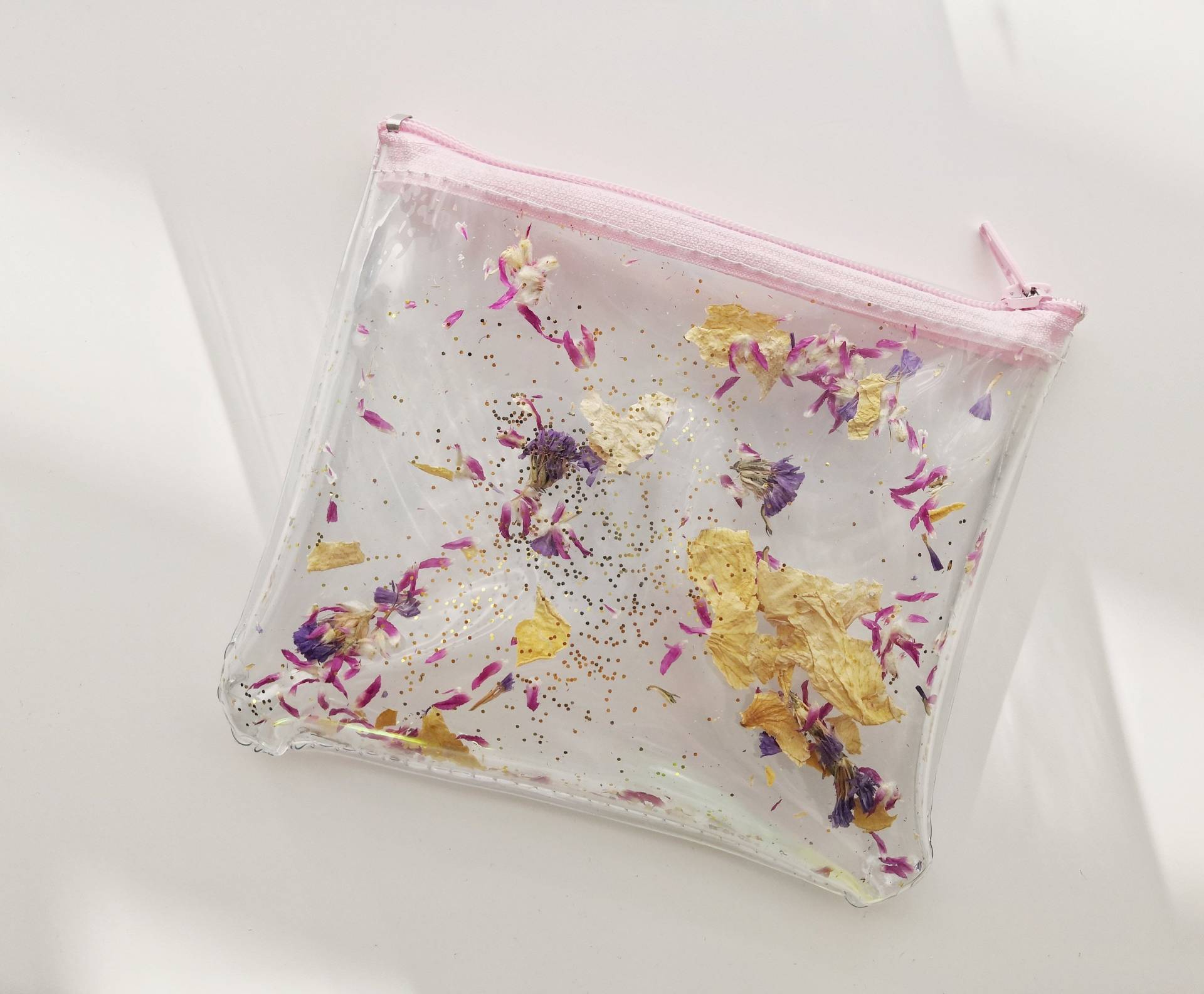 Pflanzen Gold Glitzer Makeup Beutel Reisetasche Organizer Blumen Kosmetiktasche Geschenk Für Vegan Lover Pink Gelb Lila von YPSILONBAGS