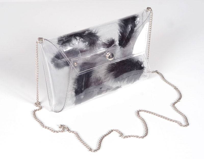 Pochette Clair Avec Transparente Sac De Luxe Croix Bourse Du Corps Isotherme Enveloppe Soir Moderne Noir Chaîne Réel Plumes von YPSILONBAGS