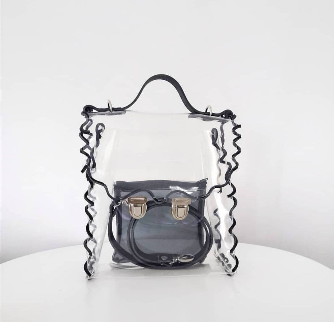 Transparente Tasche Vegane Pvc Umhängetasche Mit Schwarzer Reißverschluss-Tasche von YPSILONBAGS