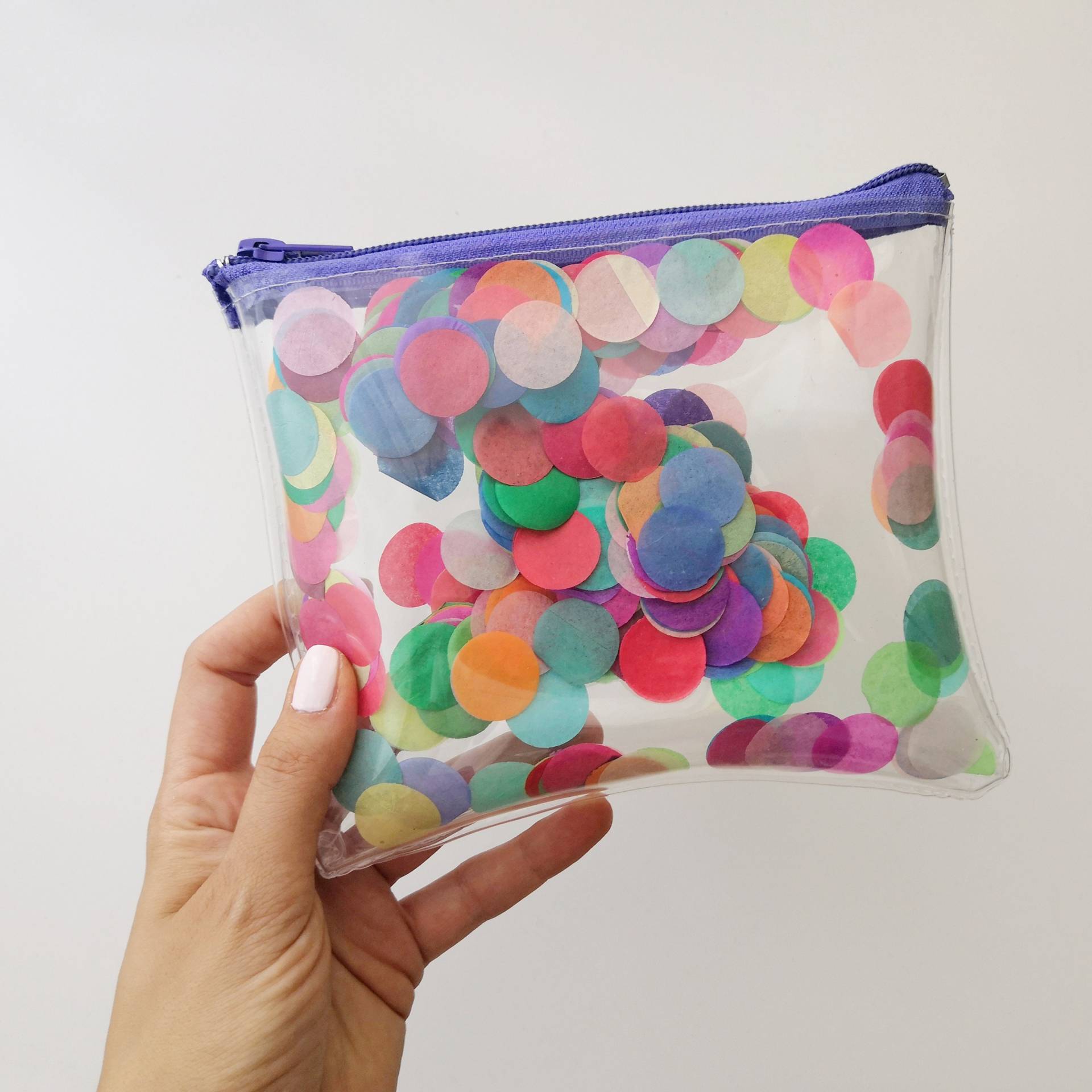 Vinyl Konfetti Beutel Transparent Schminktasche Pink Zipper Glitter Geldbörse Steiff Moulded Kosmetik Organizer Vegan Geschenk Lila von YPSILONBAGS