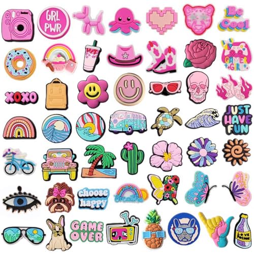 YQ-BEST 50 Stück zufällige Sommer-Schuh-Dekoration, Charms für Mädchen, Frauen, Teenager, Kinder, PVC-Clog-Zubehör, Pins für Armband, Armband, Partyzubehör, Geschenke von YQ-BEST