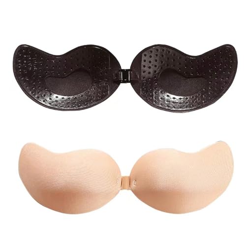 YQBFTC 2 Stück Klebe BH Push Up,Unsichtbar Rückenfreier Nipple Cover,Trägerloser Bra,Wiederverwendbare Nippelpads Ohne Träger,Haut Freundlich Sticky Strapless Bra für Brautkleid Rückenfreies Kleid von YQBFTC