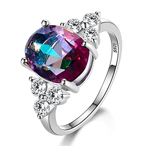 Damenschmuck 925 Sterling Silber Ringe Champagner Zirkon Oval Ring-8,Mystic Topaz von YQHWLKJ