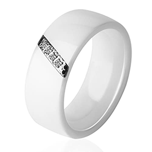 YQHWLKJ Frauen Keramikringe Klassische Ringe Glatt Indien Stein Kristall Schmuck Ring-11,Weiß 8mm von YQHWLKJ
