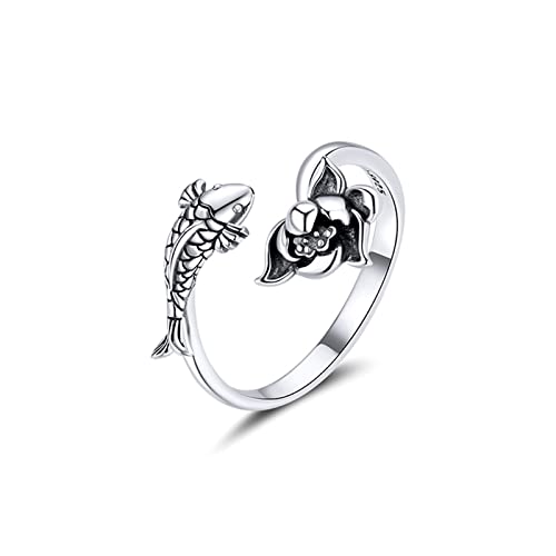 YQHWLKJ 925 Sterling Silber Koi und Lotus Offene Fingerringe Für Frauen Einstellbarer Ring Glücksaussage Schmuck von YQHWLKJ