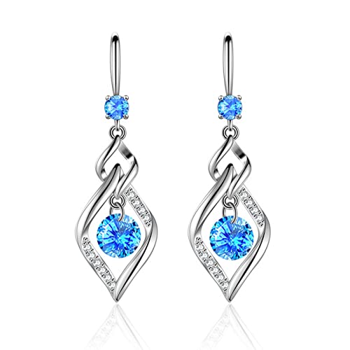 YQHWLKJ Damen 925 Sterling Silber Ohrringe Kristall Zirkon Mittellang Hohl Wassertropfen Haken Ohrringe Schmuck-Blau,48Mm von YQHWLKJ