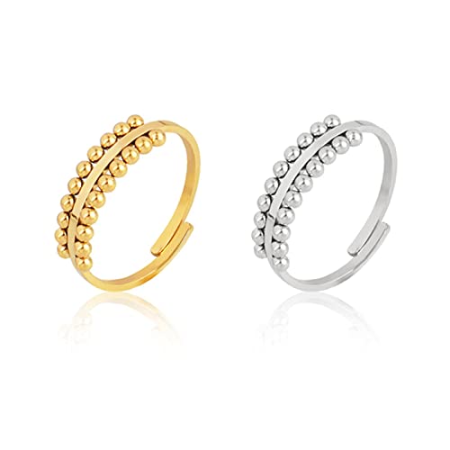 YQHWLKJ Damen Ringe Edelstahl Offene Ringe Für Damen Kettenring Edelstahl Schmuck-4129-4130, verstellbar von YQHWLKJ