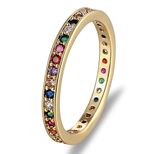 YQHWLKJ Dünner Baguette-Regenbogen-CZ-Goldring für Frauen-Mode-Verlobungs-Hochzeits-Schmuck-6,R6 von YQHWLKJ