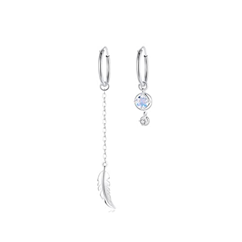 YQHWLKJ Frauen Asymmetrische Mondstein Feder Ohrringe 925 Sterling Silber Quaste Ohrlinie Ohrschnalle Schmuck-Silber,wie abgebildet von YQHWLKJ