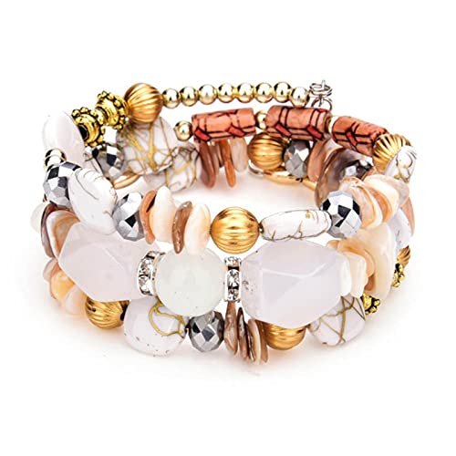 YQHWLKJ Mehrschichtige Perlen Charm Armbänder für Frauen Vintage Harz Stein Armbänder Armreifen Schmuck Geschenk-D von YQHWLKJ