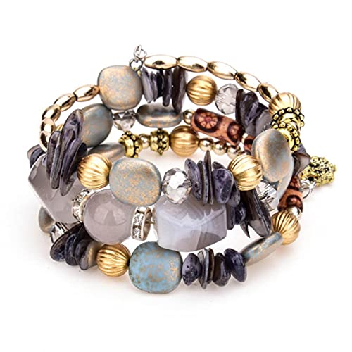 YQHWLKJ Mehrschichtige Perlen Charm Armbänder für Frauen Vintage Harz Stein Armbänder Armreifen Schmuck Geschenk-E von YQHWLKJ