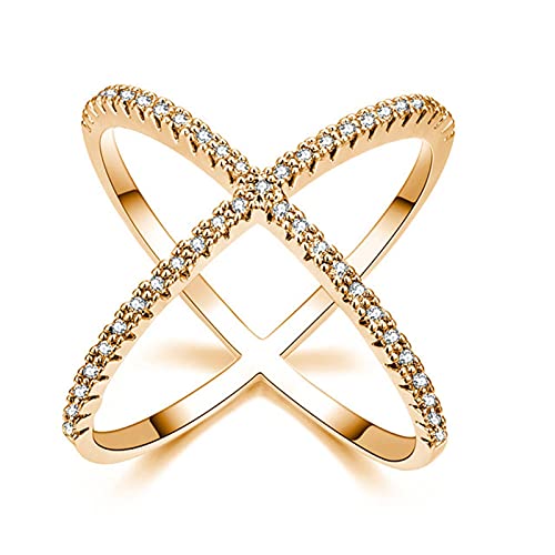 YQHWLKJ S925 Silber X Crossing Finger Ring Weibliche Micro Paved CZ Kristallringe Frauen Silberringe-Gold,10 von YQHWLKJ