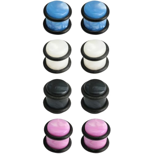 Acryl Schwarz/Weiß/Blau/Lila 4 Paar Ohr Solide Plugs mit O-Ring Gauges Expander Set Kunststoff Plug Kit Hypoallergen Body Piercing Schmuck Ohrpiercing Tuneles De Oreja Para Hombre Männer Frauen von YQNONEZ