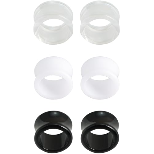 Acryl Schwarz/Weiß/Klar 3 Paar Double Flared Ohr Flesh Tunnels Gauges Expander Set Kunststoff Tunnel Kit Hypoallergen Body Piercing Schmuck Ohrpiercing Tuneles De Oreja Para Hombre Männer Frauen von YQNONEZ