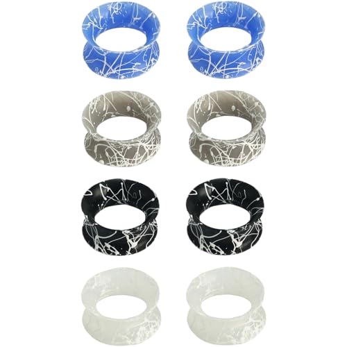 YQNONEZ Silikon Durchsichtig/Grau/Schwarz und Blau 4 Paar Ohr Tunnel Double Flared Hypoallergen Dünn Gauges Kit Piercing Schmuck Set Ohrpiercing Tuneles De Oreja Para Hombre Männer Frauen 10 mm(00 G) von YQNONEZ