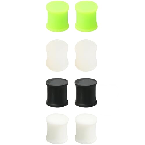 YQNONEZ Silikon Fluoreszierendes Grün/Transparent/Weiß/Schwarz 4 Paar Flexible Ohr Plugs Hypoallergen Gauges Expanders Set Ohrpiercing Piercing Schmuck Tuneles Männer Frauen 48 mm von YQNONEZ