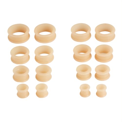 YQNONEZ Silikon Hautfarbe 8 Paar Double Saddles Ohr Flesh Tunnels Dickes Gauges Set Hypoallergen Body Piercing Schmuck Ohrpiercing Kit Flexible Tuneles De Oreja Para Hombre Männer Frauen 6-20 MM von YQNONEZ