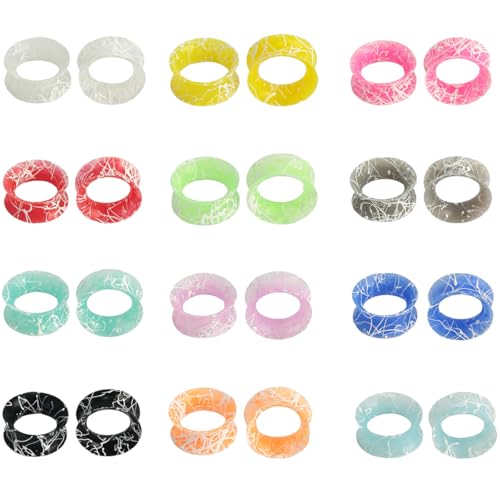 YQNONEZ Silikon Mehrfarbig 12 Paar Flexible Ohr Skin Tunnel Double Flared Ohrringe Hypoallergen Dünn Gauges Kit Piercing Schmuck Set Ohrpiercing Tuneles De Oreja Para Hombre Männer Frauen von YQNONEZ