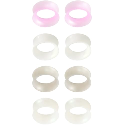 YQNONEZ Silikon Perlglanz Weiß/Klar/Grau/Rosa 4 Paar Double Flared Ohr Tunnels Hypoallergen Gauges Weich Piercing Schmuck Set Dünn Ohrpiercing Tuneles De Oreja Para Hombre Männer Frauen 5 mm(4 G) von YQNONEZ
