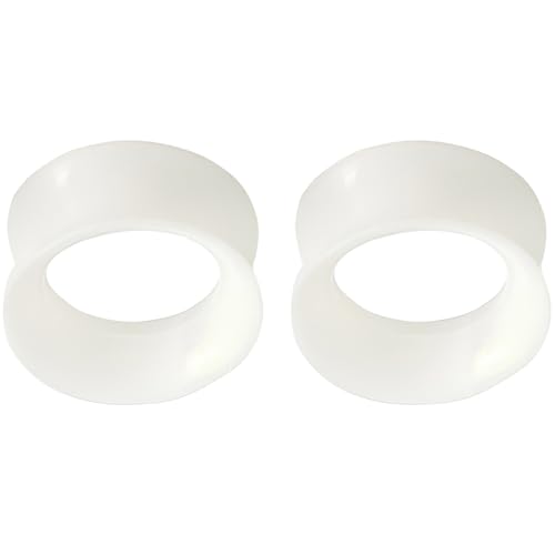 YQNONEZ Silikon Perlglanz Weiß 1 Paar Double Flared Ohr Tunnels Hypoallergen Gauges Weich Piercing Schmuck Dünn Tunnel Ohrpiercing Expander Tuneles De Oreja Para Hombre Männer Frauen 6 mm(2 G) von YQNONEZ