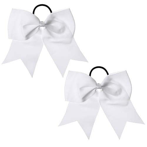 2 Stück weiße Cheer Bowknot Cheer Bow für Cheerleader, Bowknot Scrunchies Haarschleifen, große Cheer Bow Holder Pferdeschwanz-Halter, weiße Schleife für Haare, Haarschmuck für Frauen und Mädchen von YQQYG