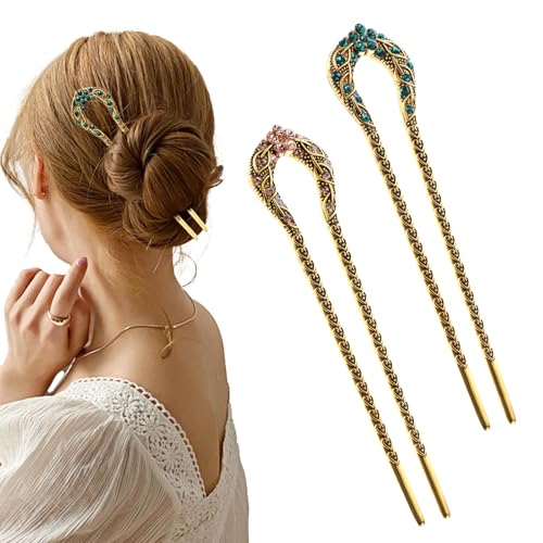 U-förmige Haarnadeln 2 Stück, Französische Haarnadeln Twist Haarnadel Haargabel Französische Nadel Vintage Doppelzinken Haargabeln Stäbchen für Frauen Haaraccessoire, French Hair Pin U-förmige Haarnadeln 2 Stück, Französische Haarnadeln Twist Haarnadel Haargabel Französische Nadel Vintage Doppelzinken Haargabeln Stäbchen für Frauen Haaraccessoire, French Hair Pin von YQQYG