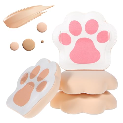 Niedliche Puderquasten, Katzenpfoten-Make-up-Puderquasten, Schwamm, Katzenpfoten-Form, Schönheitseinstellung, Gesichts-Grundierung, Puderquaste für Frauen, Make-up und Einstellung, 4 Stück von YQQYG