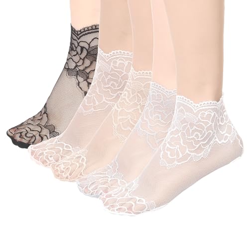 YQQYG 12 Pairs Lace Socks Women, Rüschen-Socken, Socken Rüschen Damen, Cute Mesh Sheer Ankle Socks, Damen Socken Mesh Thin Ruffle Frilly Casual Sock for Women von YQQYG