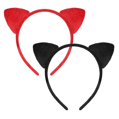 YQQYG Katzenohren Haarreif 2 Stück Cute Katzenohren Haarband, Süßes Plüsch Stirnband mit Weichen Ohren, Haarschmuck für Kinder, Damen Cosplay, Kostümpartys, Themenpartys(Schwarz,Rot) von YQQYG