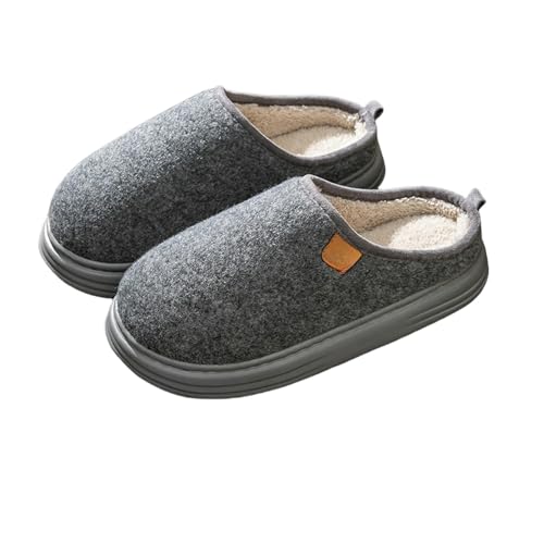 YQQYMBD Hausschuhe Großgröße Baumwollschuhe Für Herren Herbst Und Winter Dicker Boden Im Innenhaus Ältere Menschen Ohne Rutsch-plüschschuhe-grau-50-51 von YQQYMBD