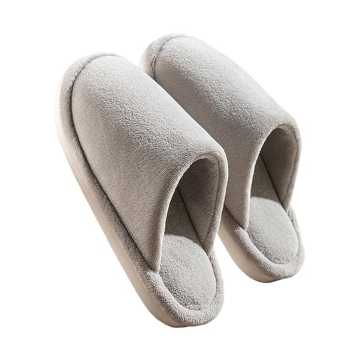 YQQYMBD Hausschuhe Herren Große Baumwollschuhe Haus Herbst Und Winter Innenhause Holzboden Dicke Plüschschuhe-flach Grau-49-50 von YQQYMBD