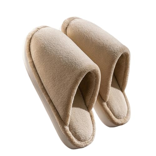 YQQYMBD Hausschuhe Herren Große Baumwollschuhe Haus Herbst Und Winter Innenhause Holzboden Dicke Plüschschuhe-khaki-49-50 von YQQYMBD