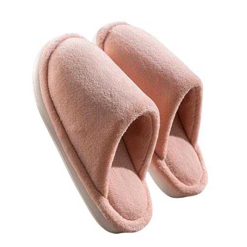 YQQYMBD Hausschuhe Herren Große Baumwollschuhe Haus Herbst Und Winter Innenhause Holzboden Dicke Plüschschuhe-rosa-49-50 von YQQYMBD