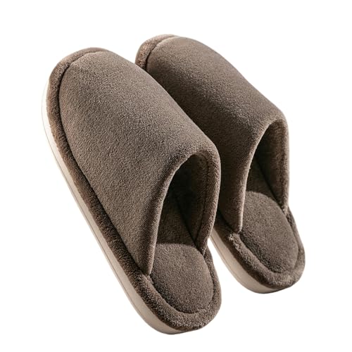 YQQYMBD Hausschuhe Herren Große Baumwollschuhe Haus Herbst Und Winter Innenhause Holzboden Dicke Plüschschuhe-tief Grau-42-43 von YQQYMBD