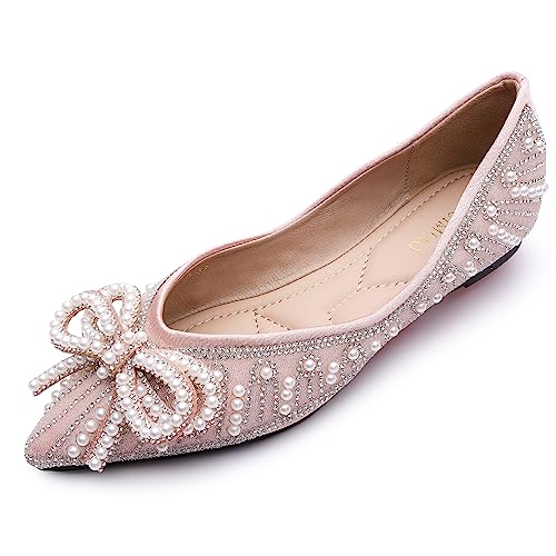 YQRUIMIAO Flache Schuhe für Damen, Strass, Hochzeit, flache Schuhe, spitzer Zehenbereich, Ballett, flacher Absatz, elegante Schuhe, glitzernde flache Schuhe für Damen, Pink, 43 EU YQRUIMIAO Flache Schuhe für Damen, Strass, Hochzeit, flache Schuhe, spitzer Zehenbereich, Ballett, flacher Absatz, elegante Schuhe, glitzernde flache Schuhe für Damen, Pink, 43 EU von YQRUIMIAO