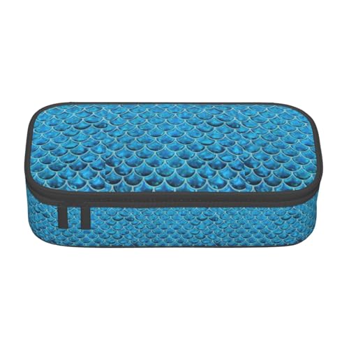 YQTGBCED Blaue Fischschuppe. Bedrucktes Federmäppchen mit großem Fassungsvermögen, mit Organizer, Oxford-Stoffmaterial, mehrere Fächer, Schwarz , Einheitsgröße, Kosmetiktasche von YQTGBCED