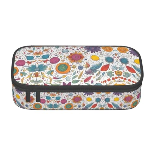 YQTGBCED Bunte handgezeichnete Federn auf weißem Druck, Federmäppchen, Bürogebrauch, Multifunktions-Federmäppchen, großes Fassungsvermögen, Stift-Organizer-Tasche, Schwarz , Einheitsgröße, von YQTGBCED