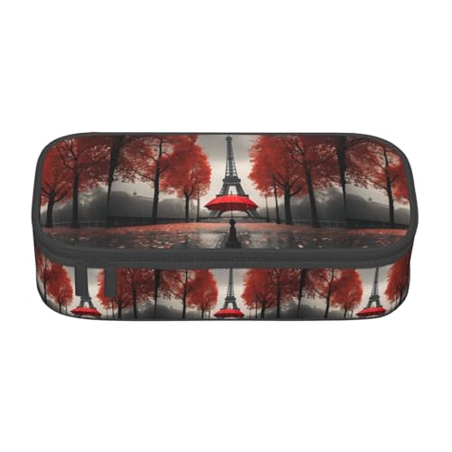 YQTGBCED Eiffelturm mit rotem Regenschirm-Druck, großes Fassungsvermögen, Federmäppchen mit Organizer, Oxford-Stoffmaterial, mehrere Fächer, Schwarz , Einheitsgröße, Kosmetiktasche von YQTGBCED